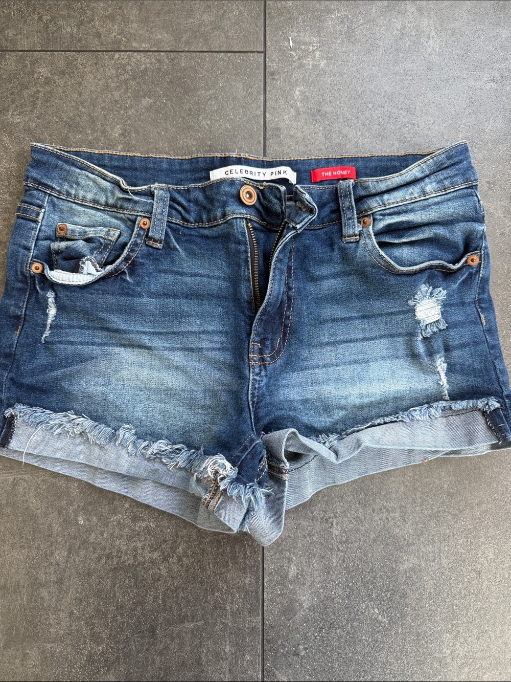 Celebrity Pink Distressed Blue Denim Cutoff Shorts